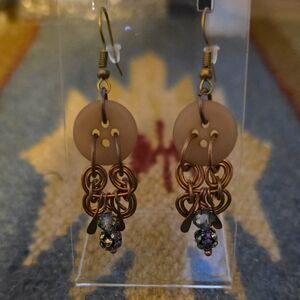 Elegant Button and Bead Dangle Earrings